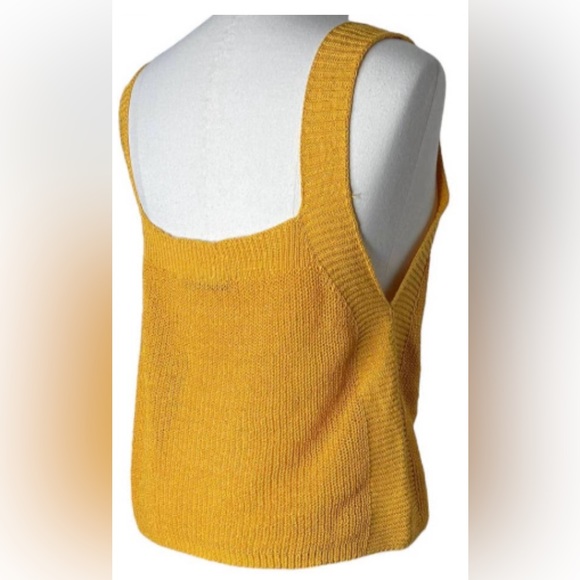 ZARA Knit Tank Rich Golden Yellow Weighted Fabric Blend Unique Weave Luxe Vibe - Picture 2 of 14